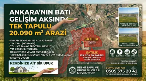 Sahibinden Sincan Temelli'de 20.090 M² Müstakil Tapulu Yatırımlık Tarla. Son Fiyat!  (fırsat Teklifi)