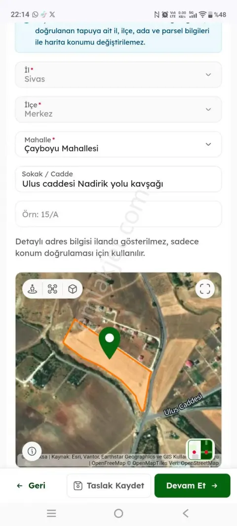 Sahibinden Çayboyu Kuzey Çevre Yolu Üzeri Kavşakta Arazi