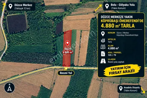 Sahibinden Düzce Merkeze Yakın Köprübaşı Köyünde 4.880 M² Satılık Arsa!!!!!