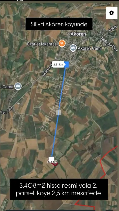 Sahibinden Silivri Akören'de Hisseli 3408 M2 Tarla