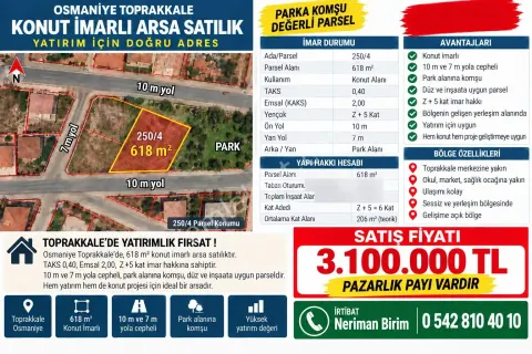 Osmaniye Toprakkale İlçesinde Karataş Mahallesi'nde Konut İmarlı Sahibinden Satılık Arsa