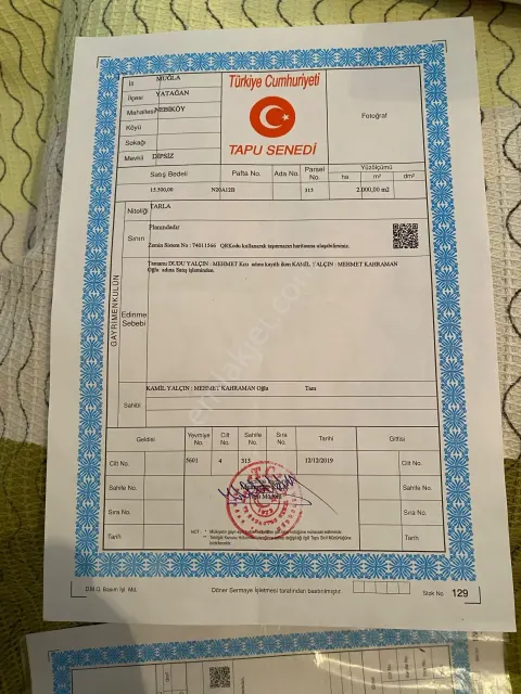 Sahibinden Yatağan Nebiköy'de Satılık 2000 M² Geniş Tarla
