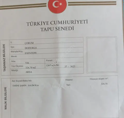 Sahibinden Satılık Tek Tapu Arsa