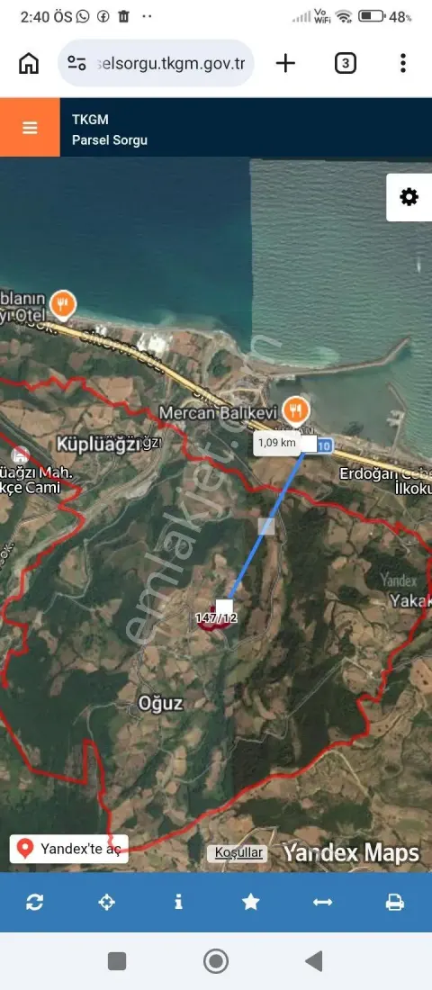 Sahibinden Denize 1 Km Mesafede Yola Cephe Yatırımlık Arsa