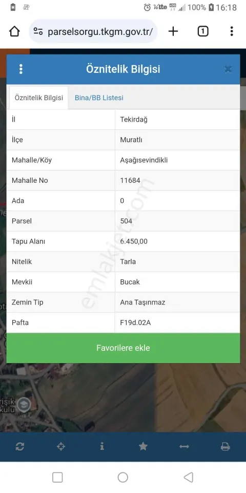 Sahibinden Aşağı Sevindikli Satılık Tarla