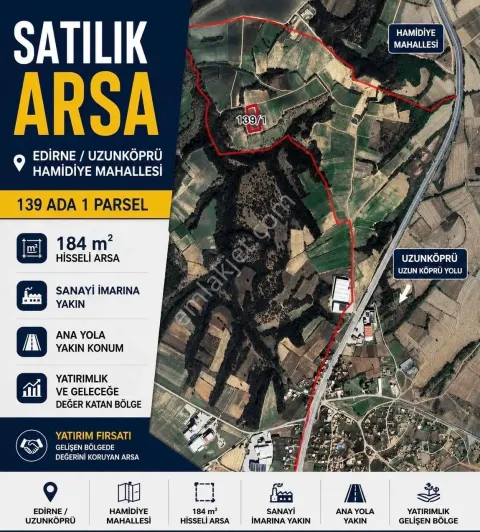 Sahibinden Edirne Uzunköprü Hamidiye’de Satılık Sanayi İmar Dibi 184m2 Arsa
