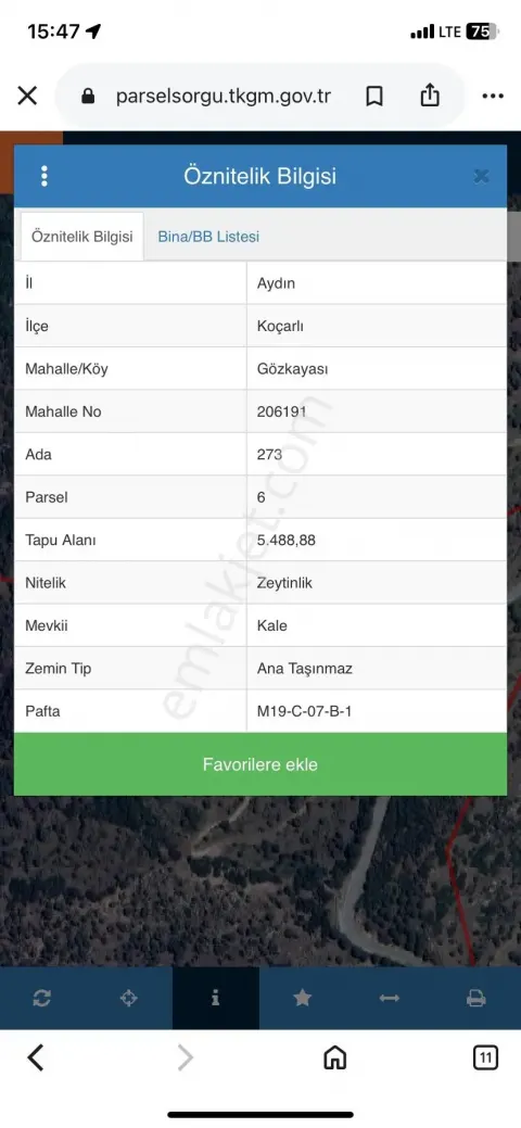 Sahibinden Asfalt Yola Cepheli 5488 M² Zeytinlik