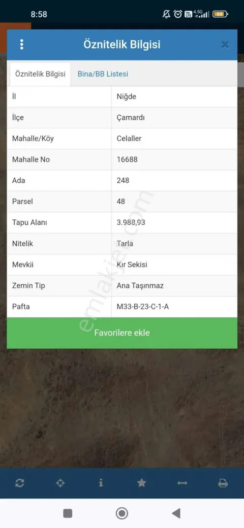 Sahibinden Niğde Çamardı Celaller Köyü'nde Satılık 4000 M² Tarla