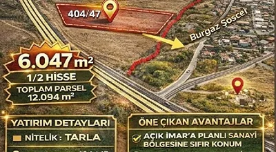 
          SANAYİ BÖLGESİNE KOMŞU, ANA ASFALT CEPHELİ PRESTİJLİ YATIRIM ARAZİSİ..
        