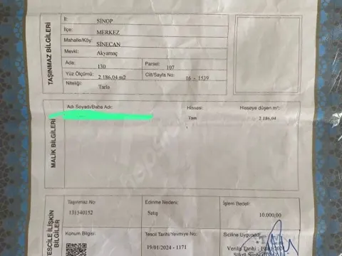 SAHİBİNDEN ACİL SATILIK TARLA SİNECAN AKYAMAÇ (resimde ok ile gösterilen kısım)
