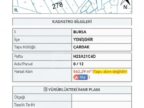 Bursa Yenişehir Çardak Köyiçi 562m2 Satılık Arsa