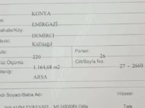 sahibinden 1164 mt imarlı arsa