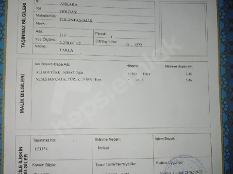 ANKARA GÖLBAŞI TULUNTAŞTA TARLA