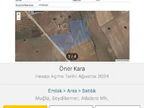 Muğla Seydikemer Yayla Atlıderede satılık 8272 m2 arsa
