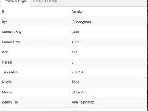 Antalya Gündoğmuş Çaltı'da Yatırımlık Arazi