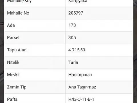 GÖKÇEDERE YOLA CEPHE 4.7 DÖNÜM TARLA
