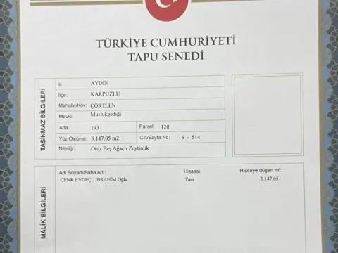 Araç takasına açık arazi 3 dönüm 490.000 tl